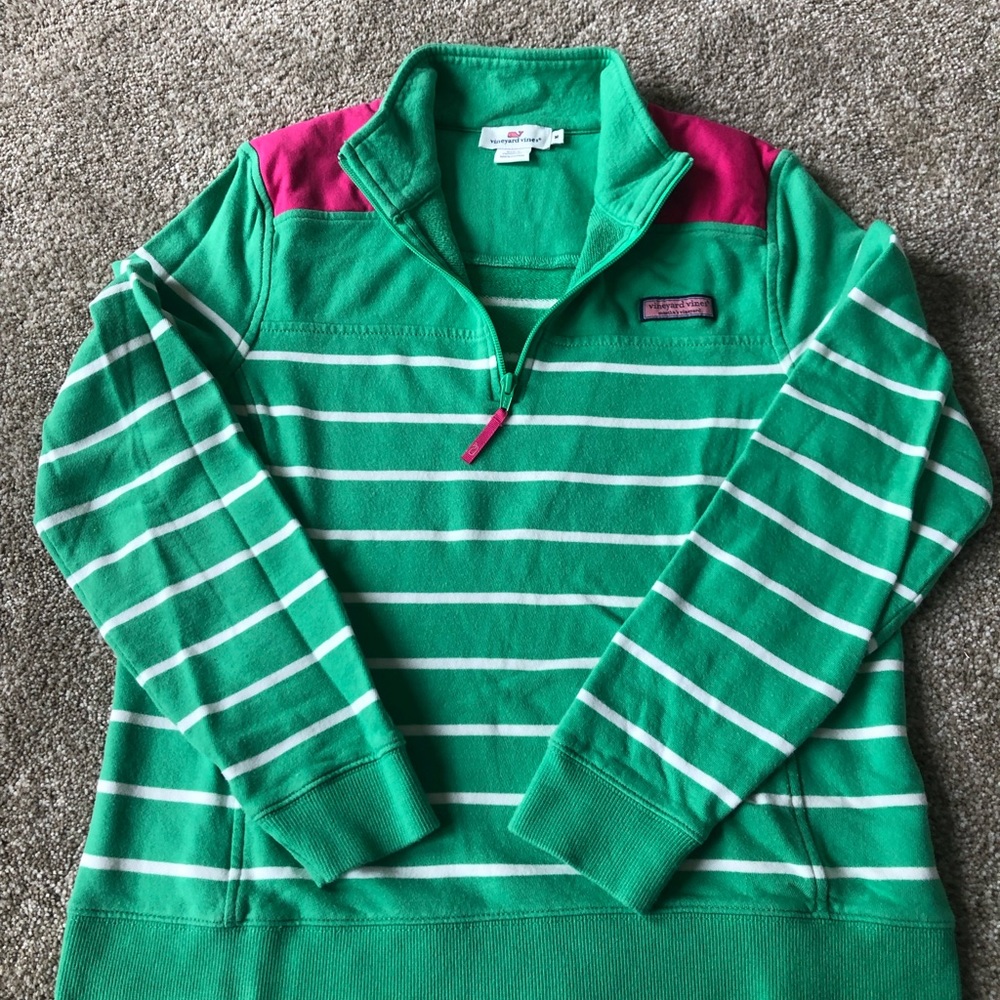 Green striped Vineyard Vines 1/4 zip pullover